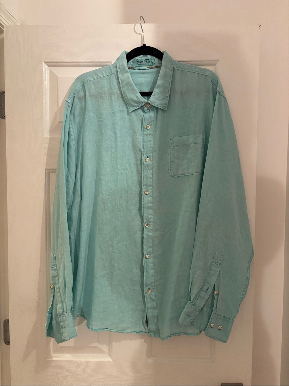 NWOT Short Fin 100% linen aquamarine blue button-down shirt $85 - 2XL (XXL)